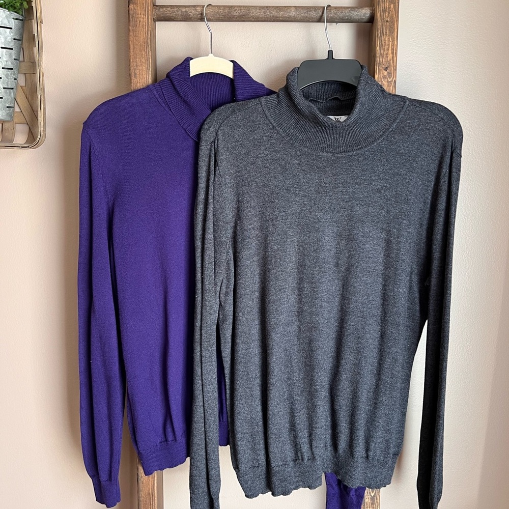 Set of 2  Worthington Gray and Purple Turtleneck Sweater Set
